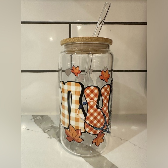 Fall Beer can glass drink-ware bamboo lid glass straw water nurse Christmas gift - Picture 4 of 4